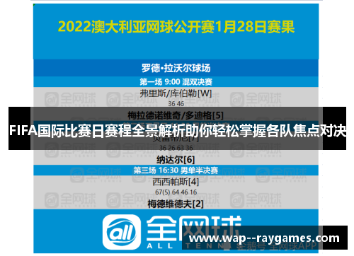 FIFA国际比赛日赛程全景解析助你轻松掌握各队焦点对决